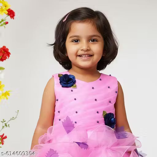Kids Party Wear Frock Dress for Girls | Elegant Net Ruffle Sleeveless Gown | Birthday, Wedding & Special Occasions | Ages 2-7 Years