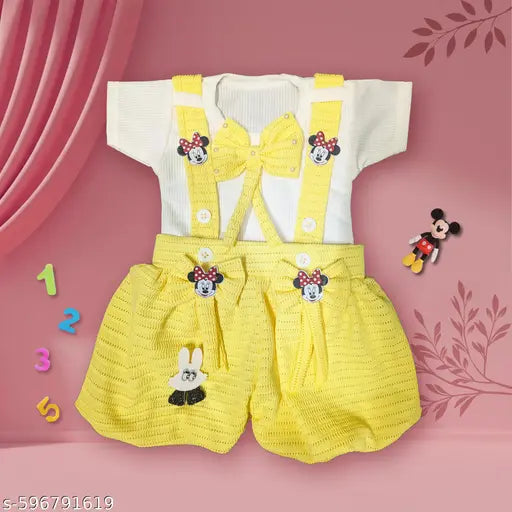 Kids Dungaree with T-Shirt Set | Baby Boy & Girl Outfit | Cartoon Patch Summer Wear for Toddlers