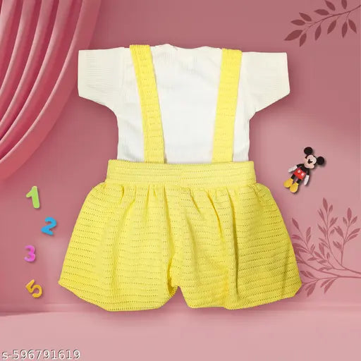 Kids Dungaree with T-Shirt Set | Baby Boy & Girl Outfit | Cartoon Patch Summer Wear for Toddlers