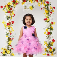 Kids Party Wear Frock Dress for Girls | Elegant Net Ruffle Sleeveless Gown | Birthday, Wedding & Special Occasions | Ages 2-7 Years